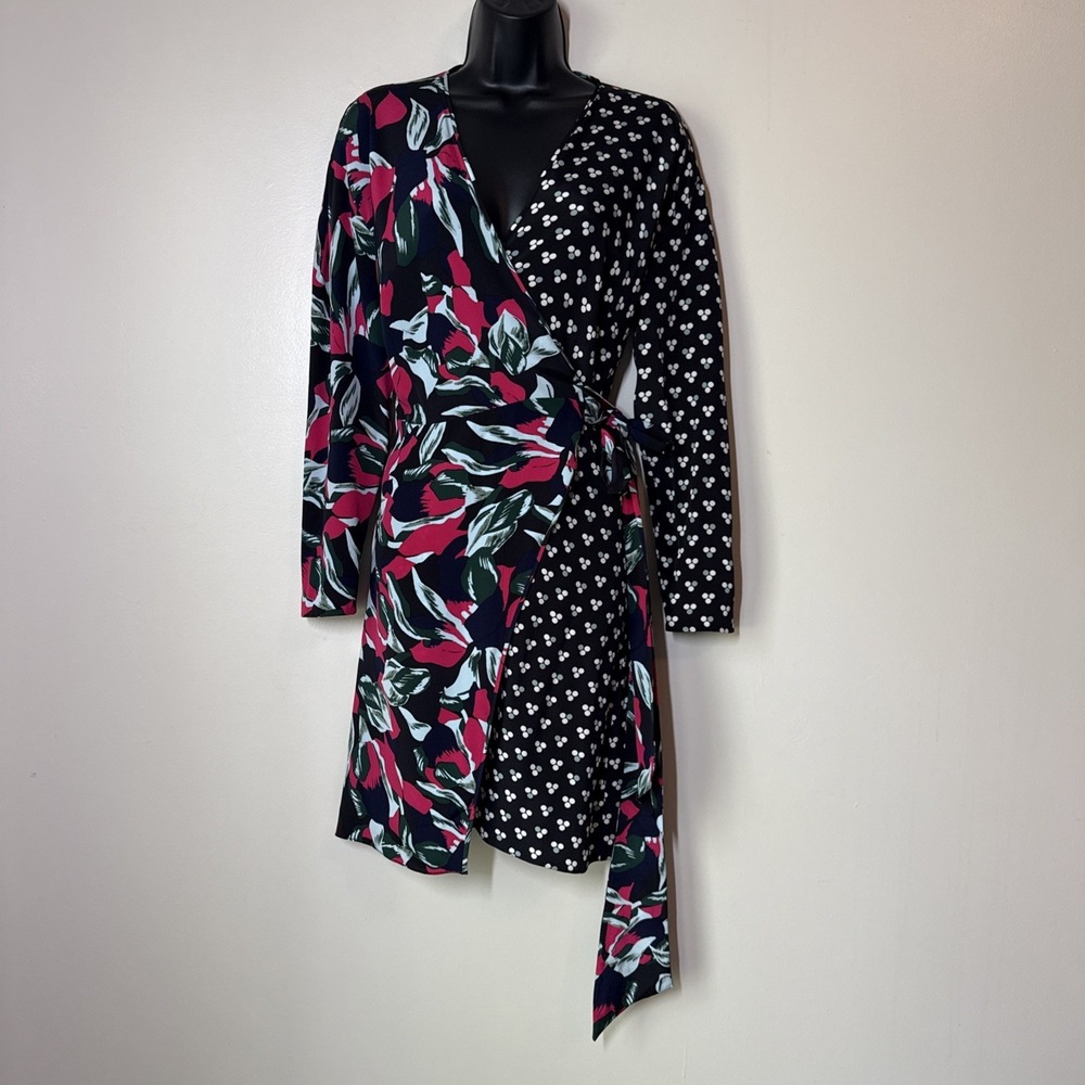 NWT Diane von Furstenberg DVF Silk Raven Wrap Dress Size S Eclectic Artsy $468